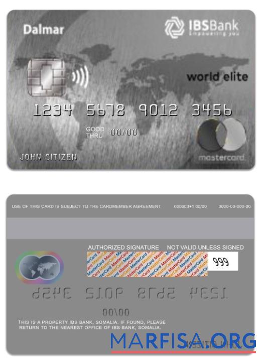 Downloadable Somalia IBS Bank Dalmar world elite mastercard template